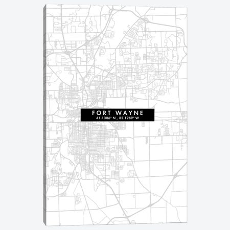 Fort Wayne, Indiana, City Map Minimal Style Canvas Print #WDA1629} by WallDecorAddict Canvas Art