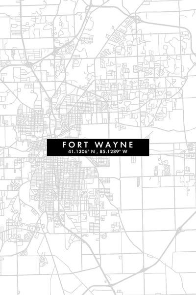 Indiana: Fort Wayne, Indiana, City Map Minimal Style by WallDecorAddict