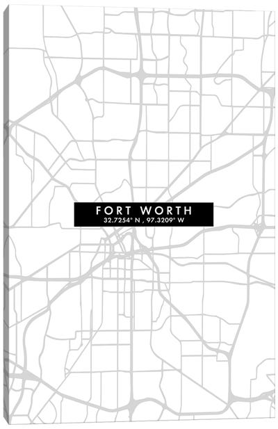 Fort Worth, Texas, City Map Minimal Style Canvas Art Print - Fort Worth