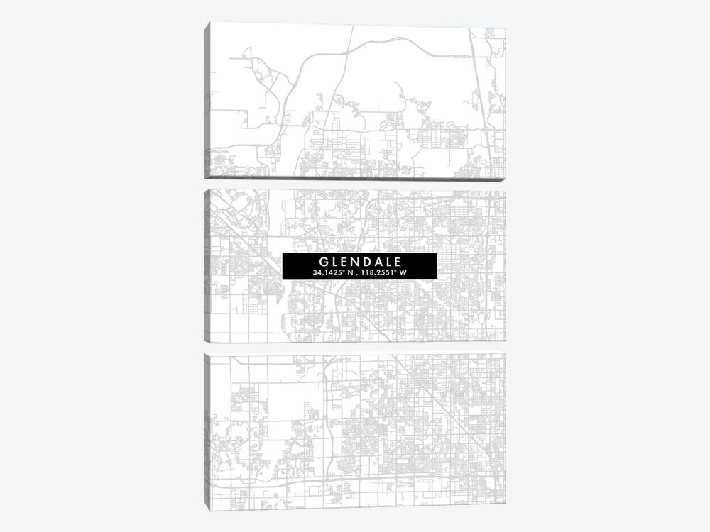 Glendale, California, City Map Minimal Style by WallDecorAddict 3-piece Art Print