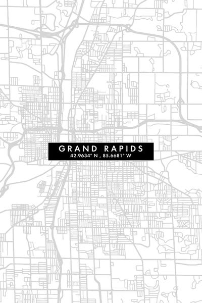 Grand Rapids, Michigan, City Map Minimal Style by WallDecorAddict canvas print