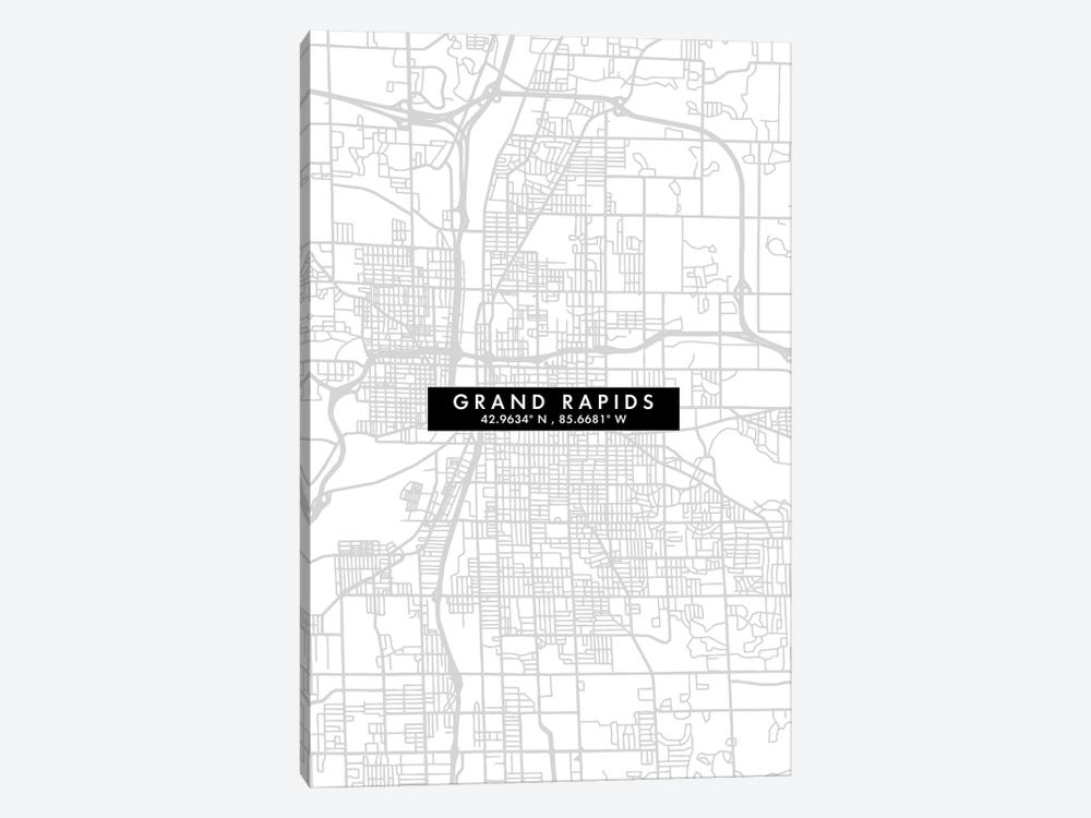 Grand Rapids, Michigan, City Map Minimal Style by WallDecorAddict 1-piece Canvas Artwork