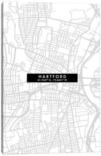 Hartford City Map Minimal Style Canvas Art Print - Connecticut Art