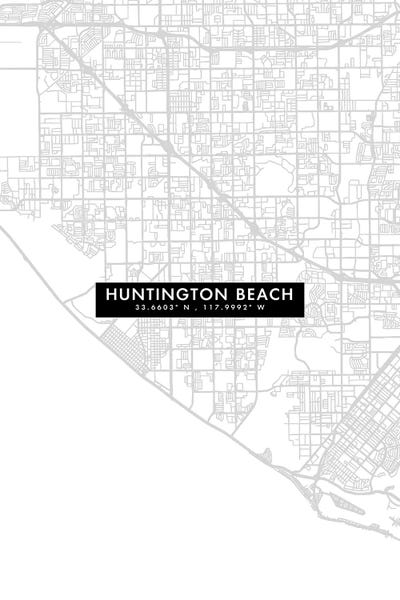 Huntington Beach, California, City Map Minimal Style by WallDecorAddict canvas print