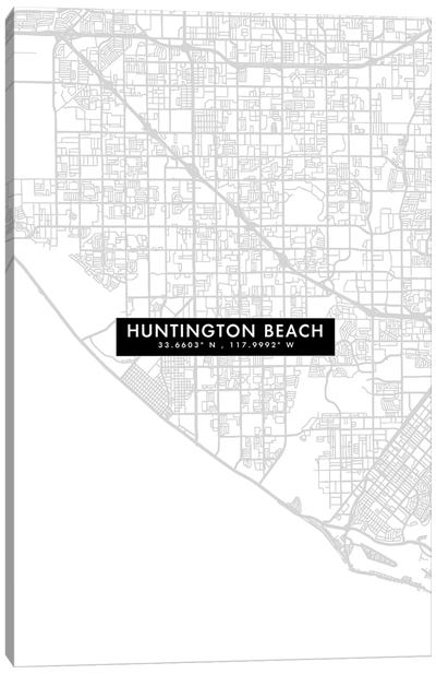 Huntington Beach, California, City Map Minimal Style Canvas Art Print