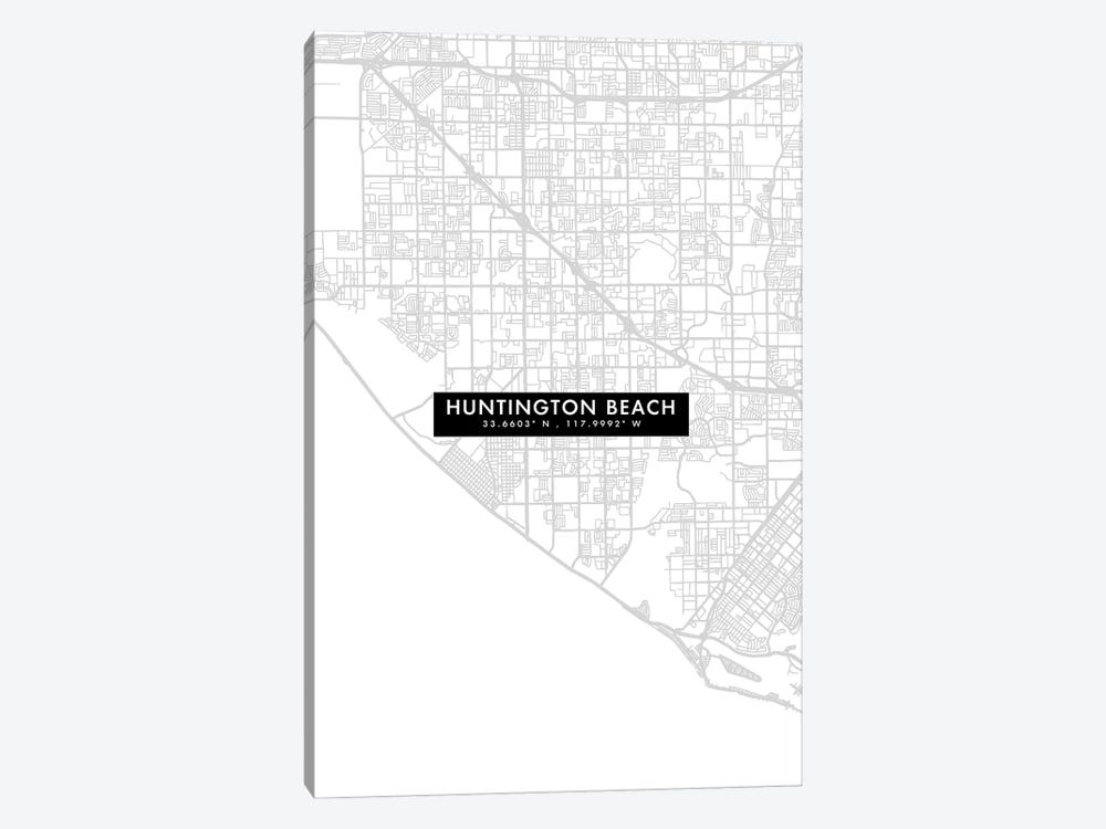 Huntington Beach, California, City Map Minimal Style by WallDecorAddict 1-piece Canvas Print