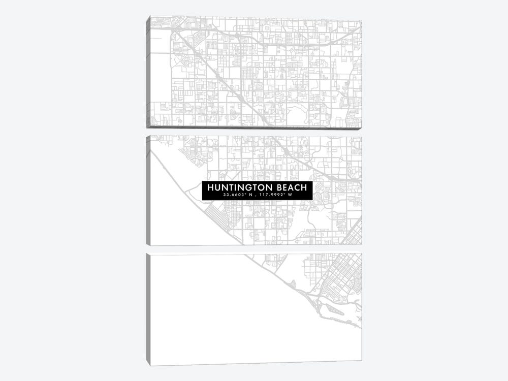 Huntington Beach, California, City Map Minimal Style by WallDecorAddict 3-piece Art Print