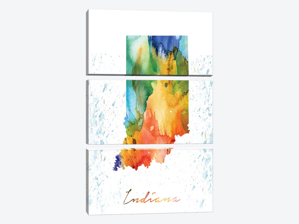 Indiana State Colorful by WallDecorAddict 3-piece Canvas Print