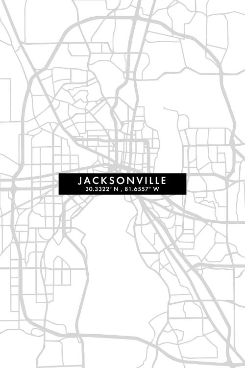Jacksonville, Florida, City Map Minimal Style by WallDecorAddict wall art