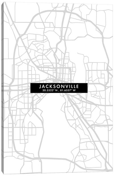 Jacksonville, Florida, City Map Minimal Style Canvas Art Print - Jacksonville Art