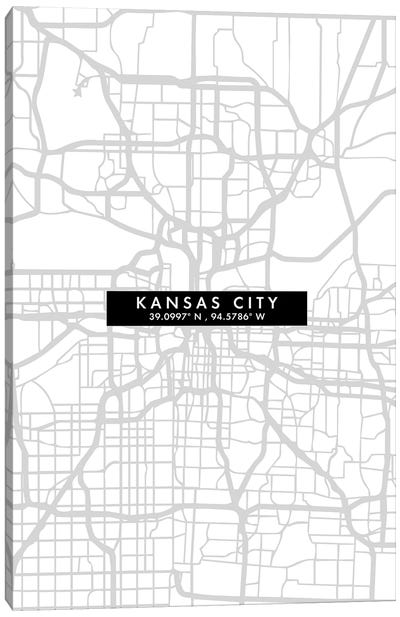 Kansas City, Map Minimal Style Canvas Art Print - Urban Maps