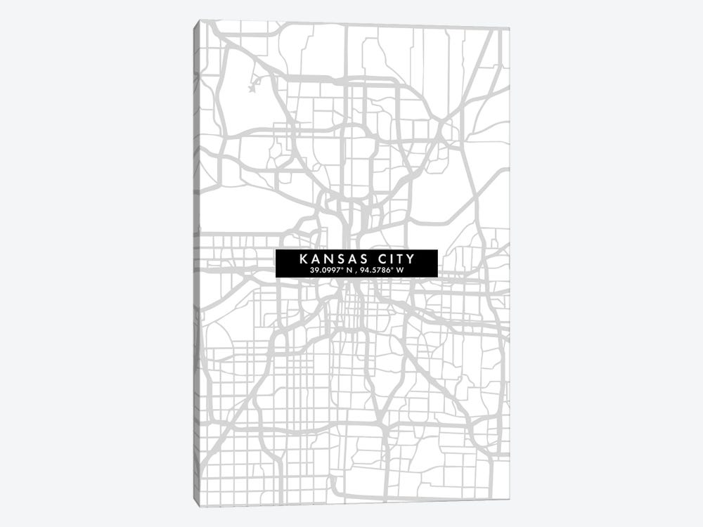 Kansas City, Map Minimal Style by WallDecorAddict 1-piece Canvas Artwork