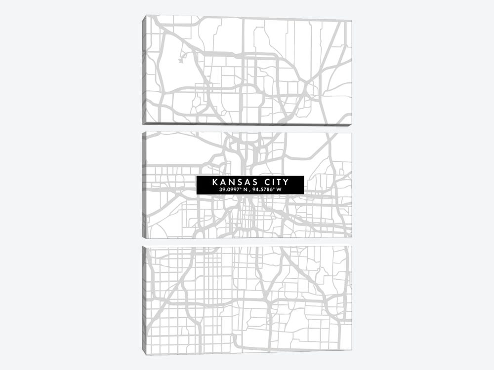 Kansas City, Map Minimal Style by WallDecorAddict 3-piece Canvas Art