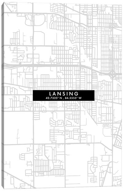 Lansing City, Map Minimal Style, Michigan Canvas Art Print - Michigan Art