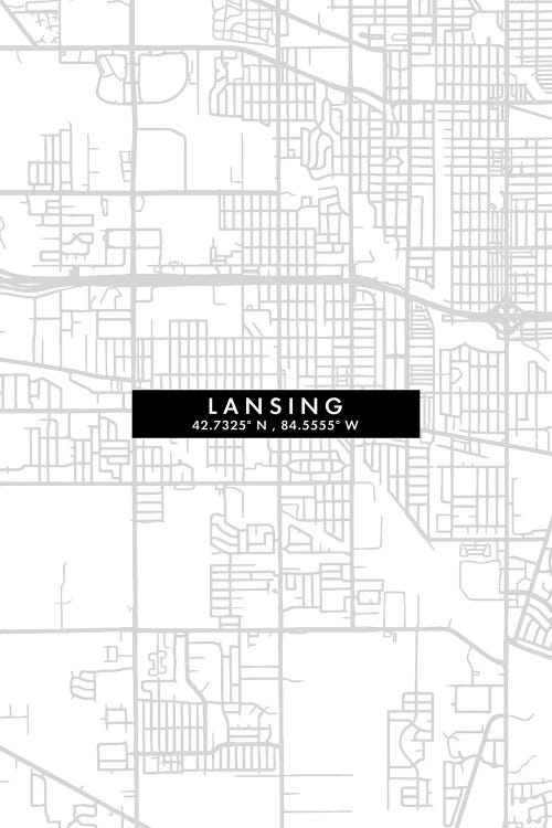 Lansing City, Map Minimal Style, Michigan