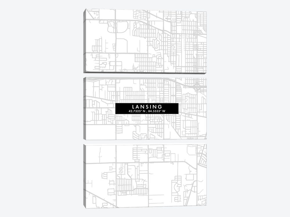 Lansing City, Map Minimal Style, Michigan by WallDecorAddict 3-piece Canvas Print