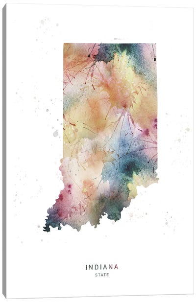 Indiana State Watercolor Canvas Art Print - Indiana Art