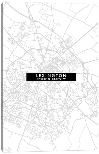 Lexington, Kentucky City Map Minimal Style Canvas Art Print - Kentucky Art