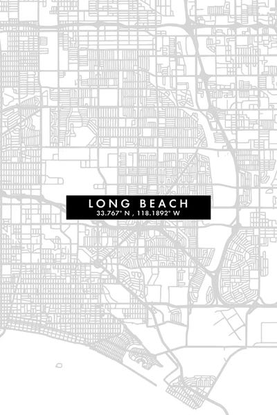 Long Beach City Map Minimal Style by WallDecorAddict framed canvas print