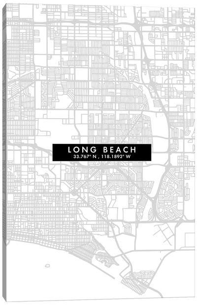 Long Beach City Map Minimal Style Canvas Art Print