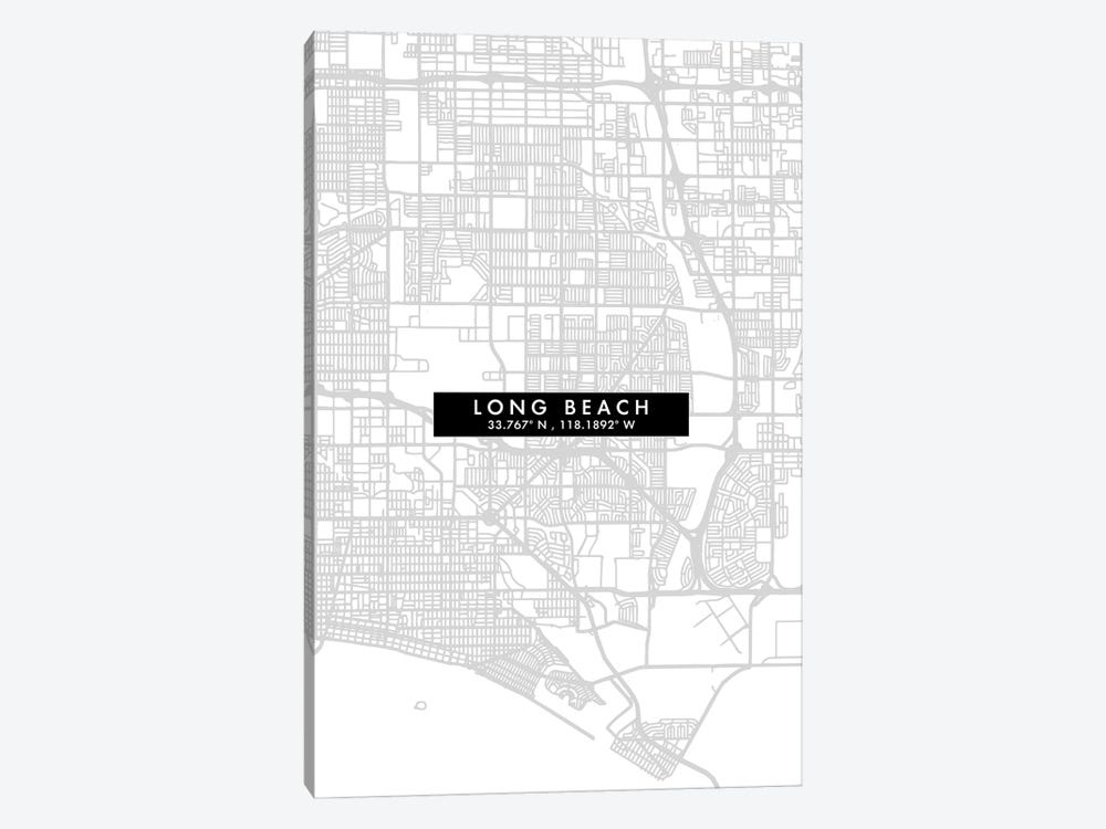 Long Beach City Map Minimal Style by WallDecorAddict 1-piece Canvas Artwork