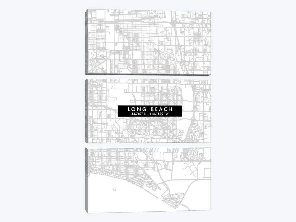 Long Beach City Map Minimal Style by WallDecorAddict 3-piece Canvas Art