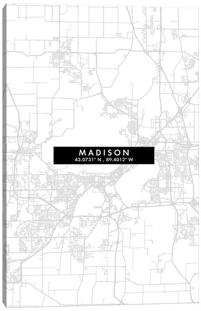 Madison, Wisconsin City Map Minimal Style Canvas Art Print - Madison Art
