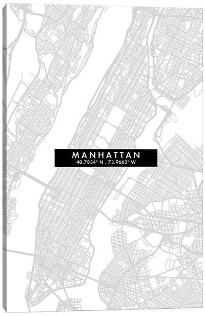Manhattan City Map Minimal Style Canvas Art Print - New York City Map