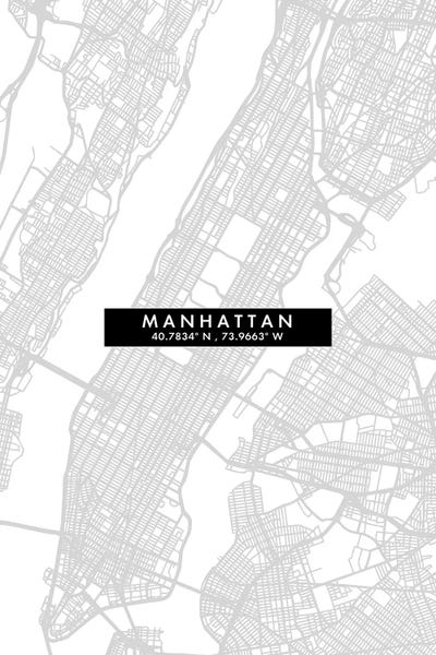 New York City Maps: Manhattan City Map Minimal Style by WallDecorAddict