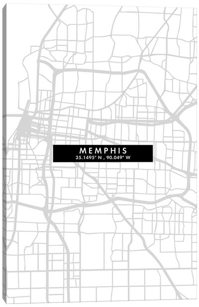 Memphis, Tennessee City Map Minimal Style Canvas Art Print - Tennessee Art