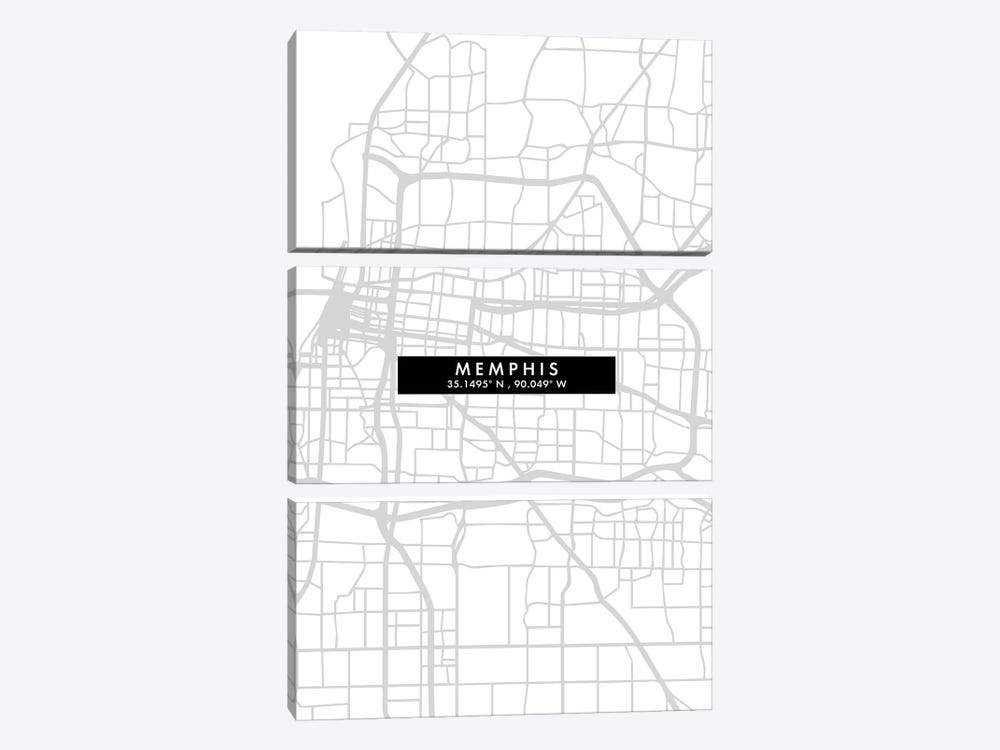 Memphis, Tennessee City Map Minimal Style by WallDecorAddict 3-piece Canvas Artwork