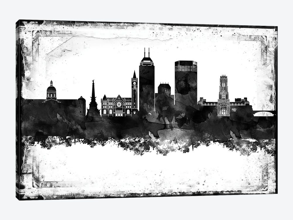 Indianapolis Black And White Framed Skylines by WallDecorAddict 1-piece Canvas Print