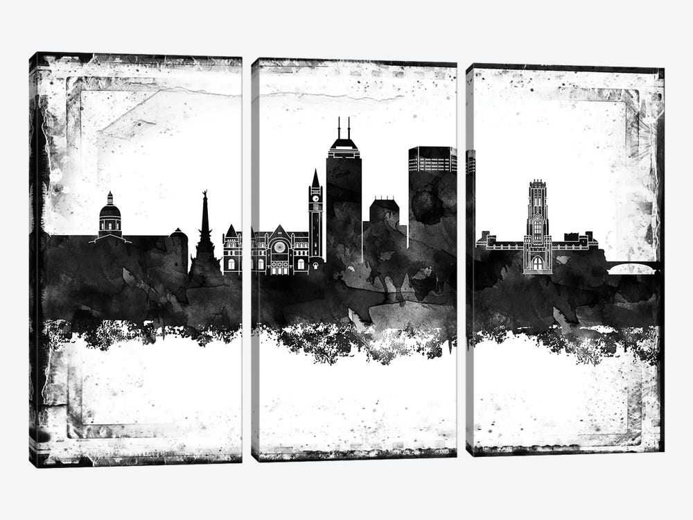 Indianapolis Black And White Framed Skylines by WallDecorAddict 3-piece Art Print