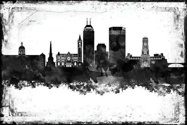 Indiana: Indianapolis Black And White Framed Skylines by WallDecorAddict