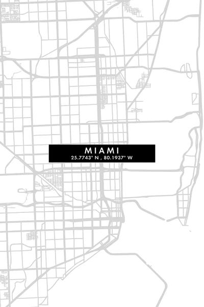 Miami City Map Minimal Style by WallDecorAddict framed wall art