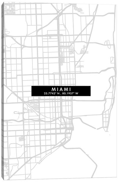 Miami City Map Minimal Style Canvas Art Print - Miami Maps