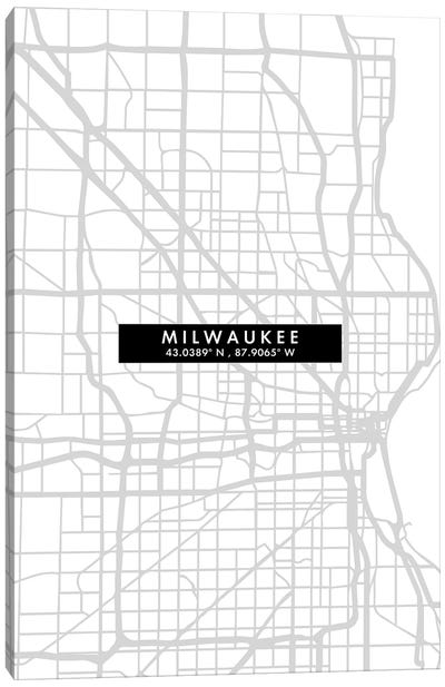 Milwaukee, Wisconsin City Map Minimal Style Canvas Art Print - Wisconsin Art