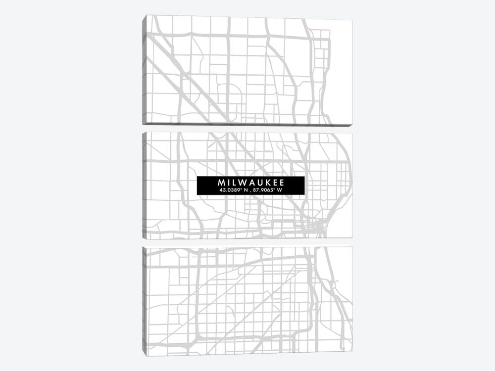 Milwaukee, Wisconsin City Map Minimal Style by WallDecorAddict 3-piece Canvas Artwork