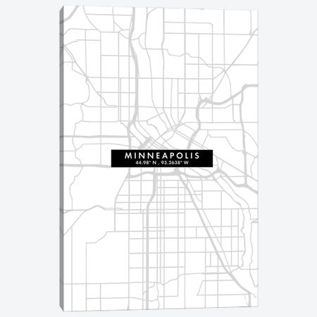 Minneapolis, Minnesota City Map Minimal Style Canvas Print #WDA1663} by WallDecorAddict Canvas Art