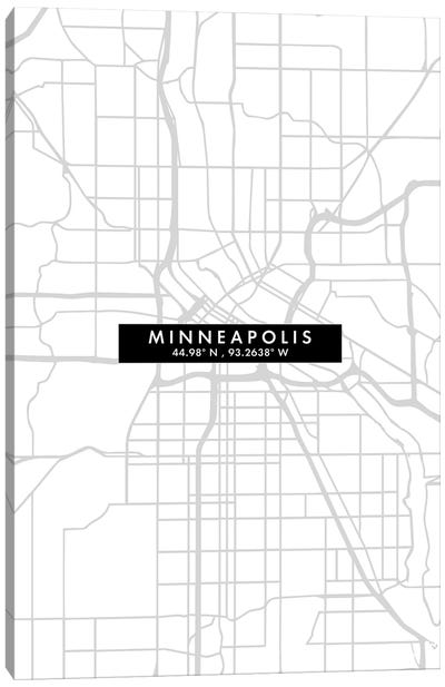 Minneapolis, Minnesota City Map Minimal Style Canvas Art Print - Minneapolis