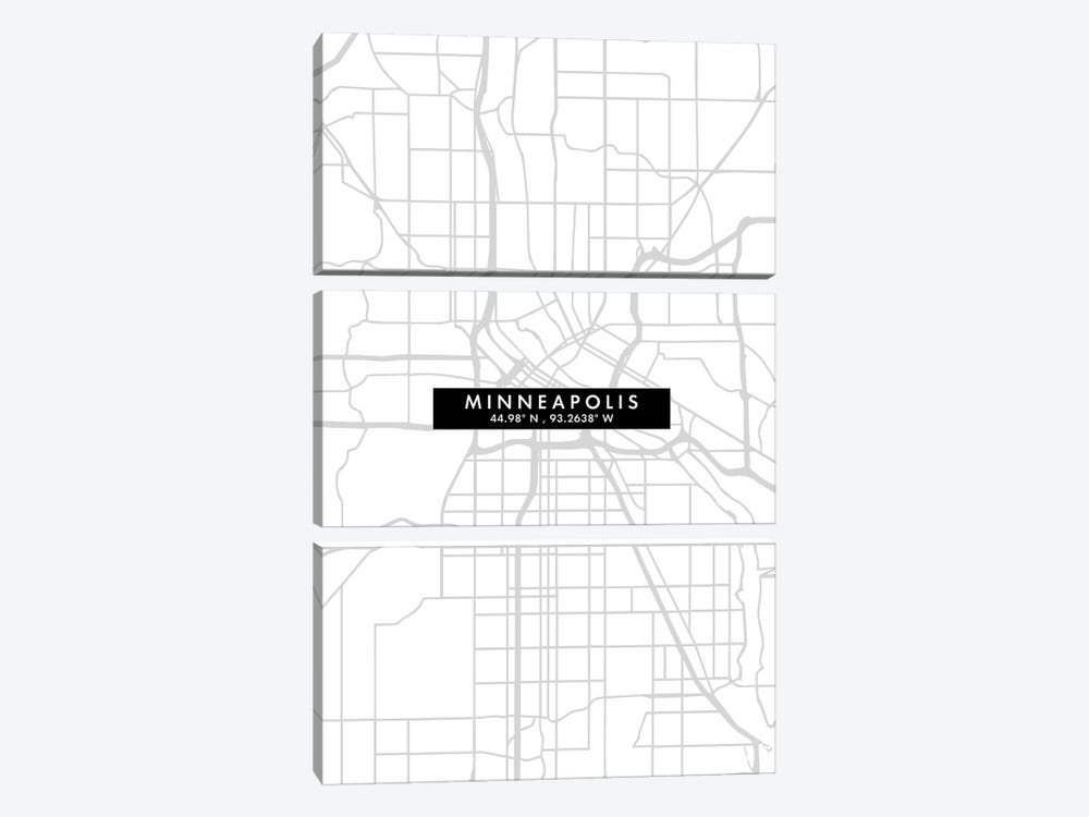 Minneapolis, Minnesota City Map Minimal Style 3-piece Canvas Art Print