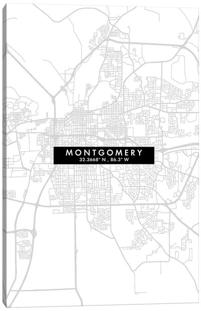 Montgomery, Alabama City Map Minimal Style Canvas Art Print - Alabama Art