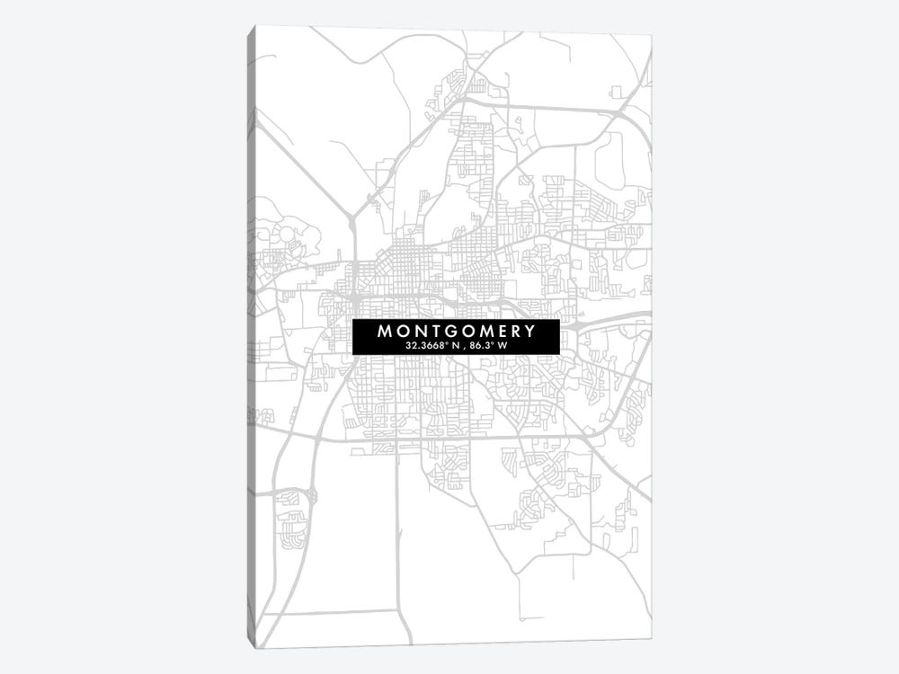 Montgomery, Alabama City Map Minimal Style by WallDecorAddict 1-piece Canvas Artwork