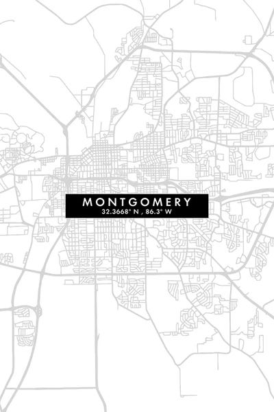 Alabama: Montgomery, Alabama City Map Minimal Style by WallDecorAddict
