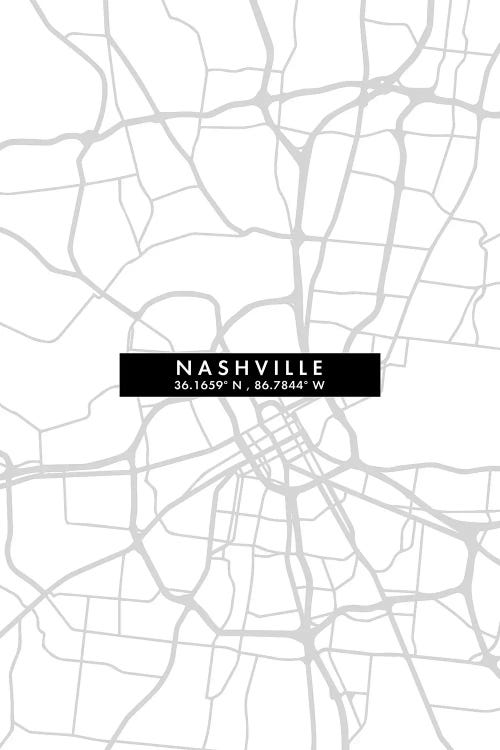 Nashville, Tennessee City Map Minimal Style by WallDecorAddict wall art