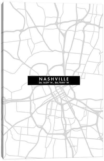 Nashville, Tennessee City Map Minimal Style Canvas Art Print - Nashville Maps
