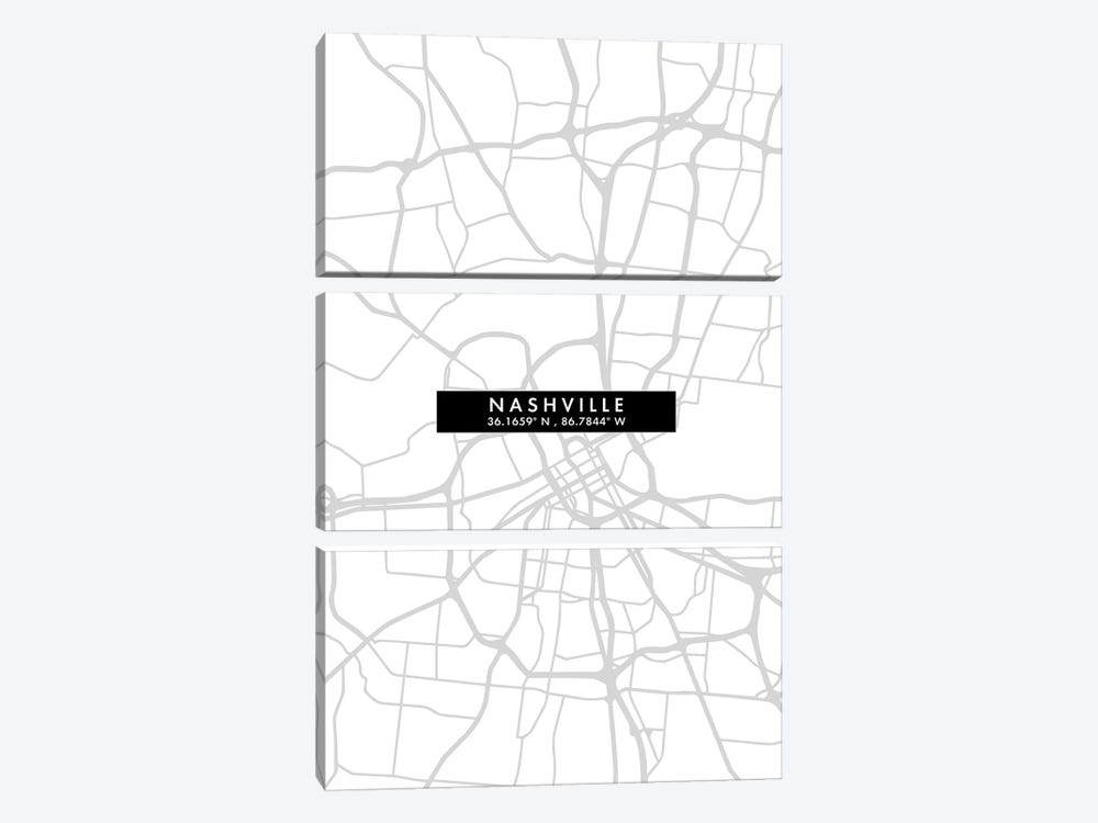 Nashville, Tennessee City Map Minimal Style by WallDecorAddict 3-piece Art Print