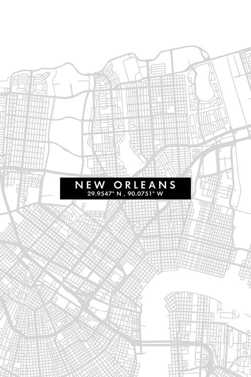 New Orleans, Louisiana City Map Minimal Style by WallDecorAddict wall art