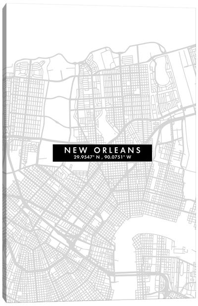 New Orleans, Louisiana City Map Minimal Style Canvas Art Print - New Orleans Maps