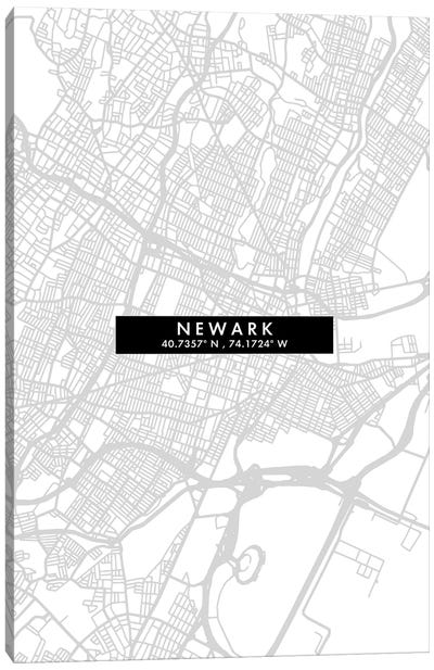 Newark, New Jersey City Map Minimal Style Canvas Art Print - New Jersey Art